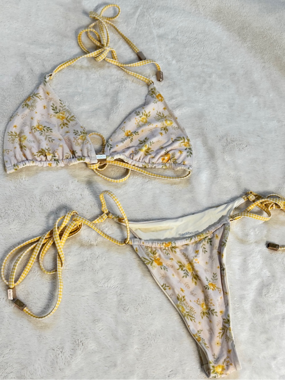 BLACKBOUGH SWIM YELLOW FLORAL TIE TRIANGLE BIKINI SET TOP SIZE L BOTTOM SIZE M